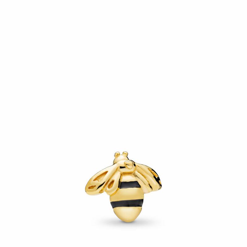 Pandora Shine™ Queen Bee Petite Locket Charm - 18ct Gold Plated/Enamel/Black - Canada | GU8638IQ